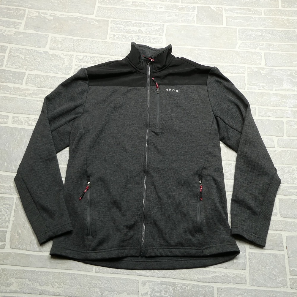 Orvis Fleece Jacket Mens‎ Medium Gray Full Zip Pockets Reinforced Shoulders